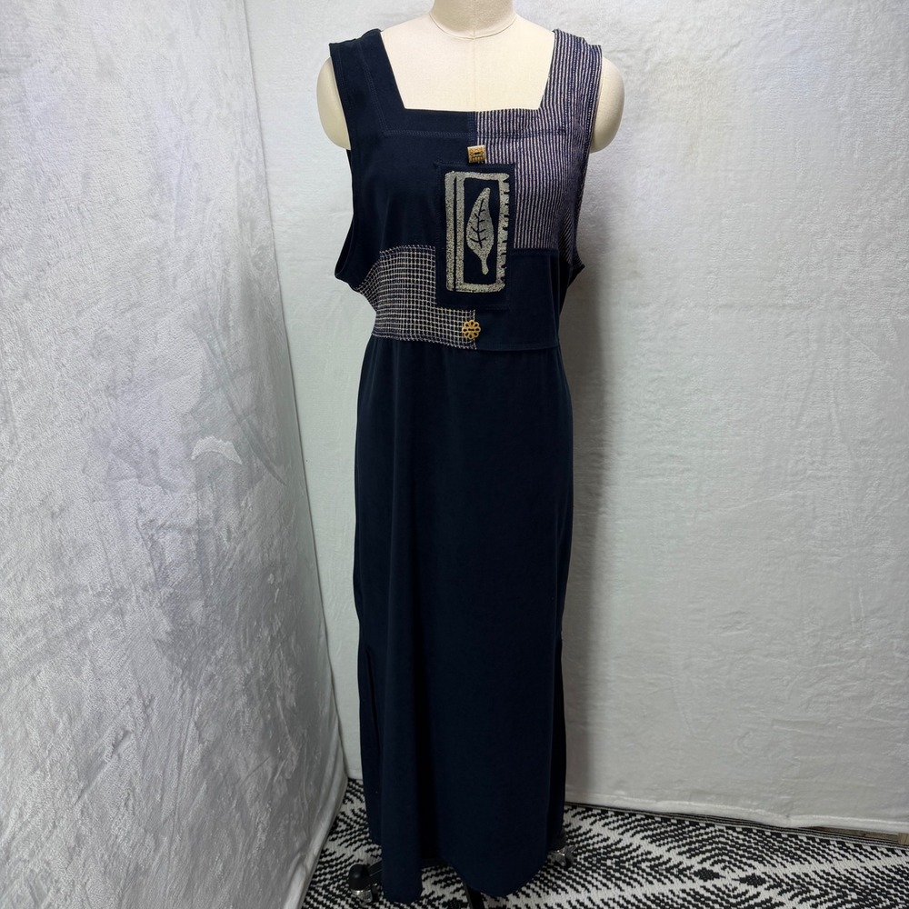 Nina VTG Nina Piccalino‎ Womens 12 Navy Blue Faux Suede Sleeveless Maxi Dress